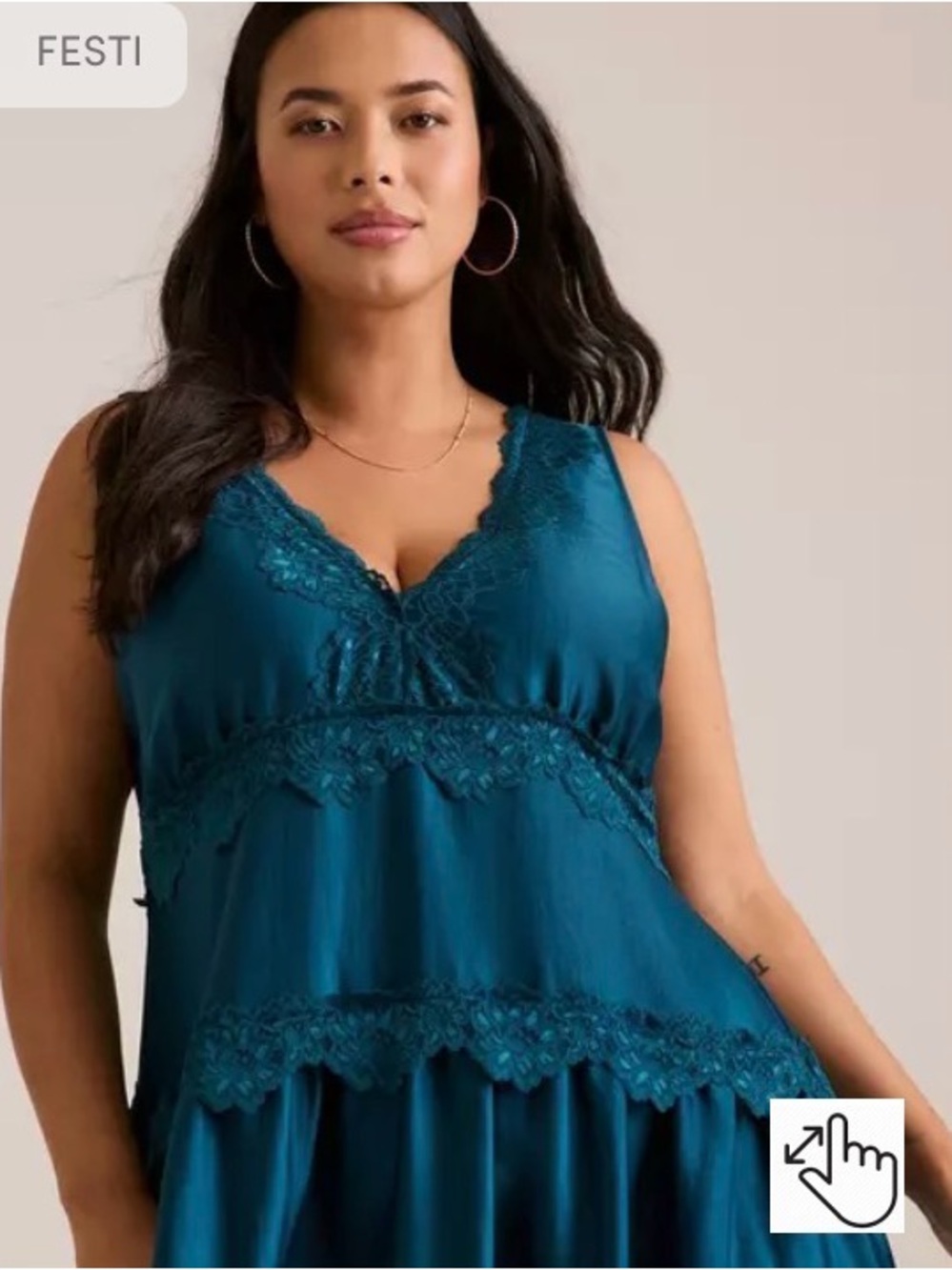 Torrid FESTI Teal Satin Drop Waist Maxi Dress with Lace Trim - Picture 4 of 6